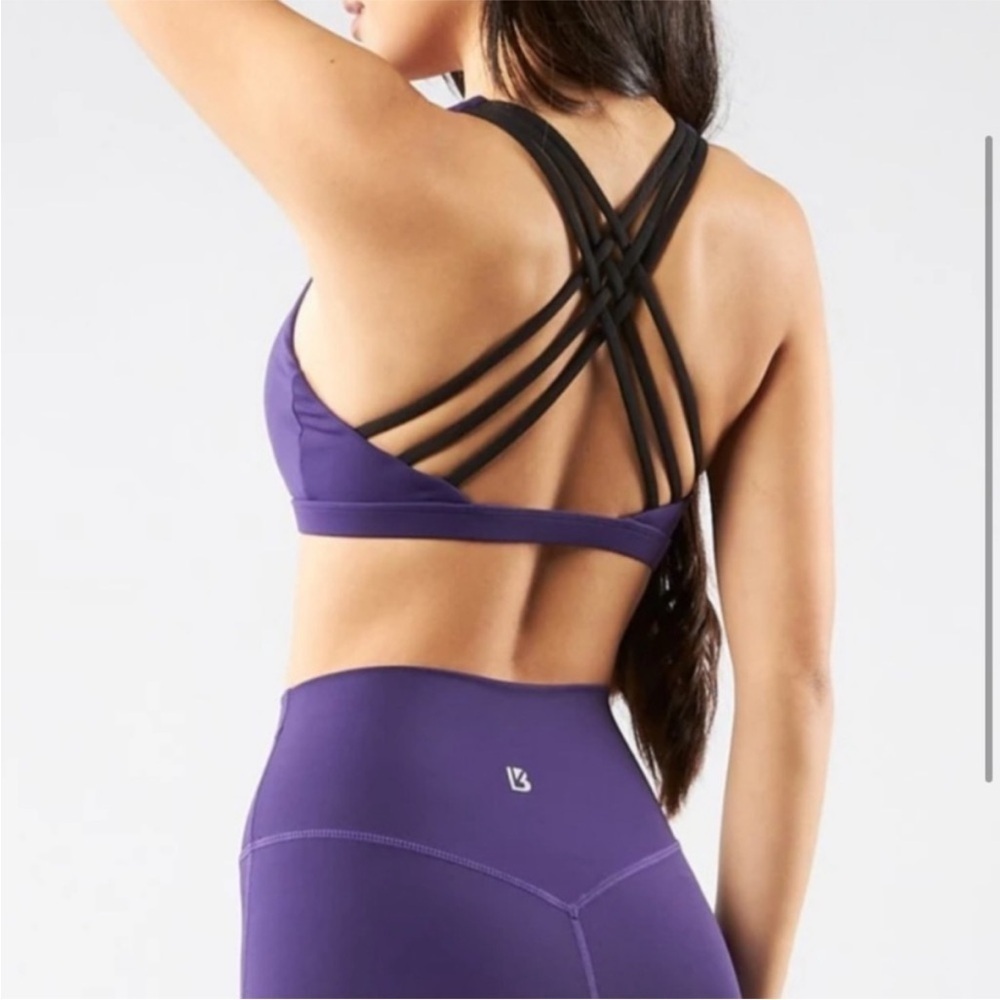 Buffbunny Buff Bunny Namaste Crisscross Strappy Back Sports Bra Purple Black